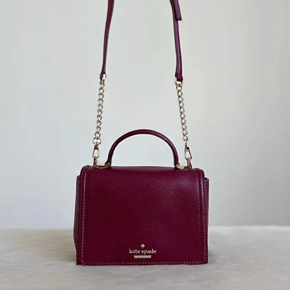 Kate Spade Burgundy Leather Front Logo Small 2 Way Shoulder Bag Excellent