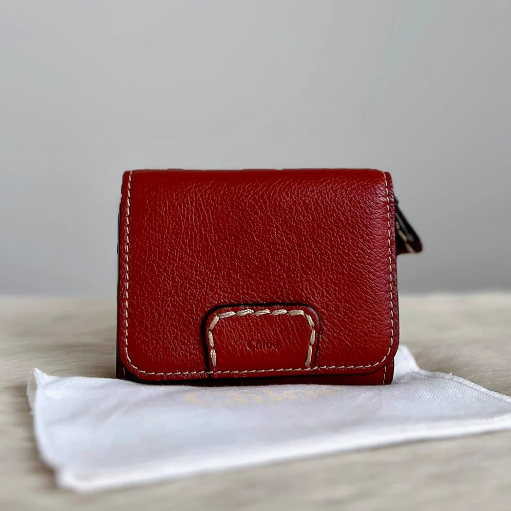 Chloe Caramel Leather Front Detail Tri-Fold Short Wallet Excellent