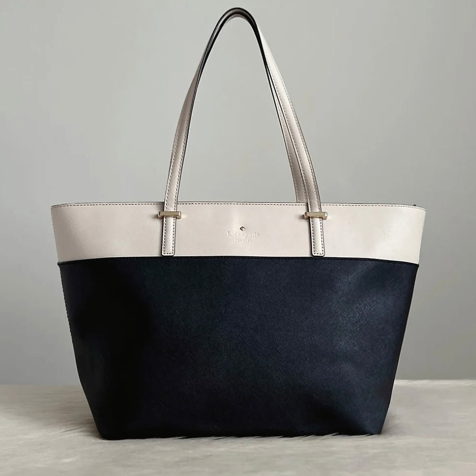 Kate Spade Two Tone Leather Front Logo Carryall Shoulder Bag Excellent