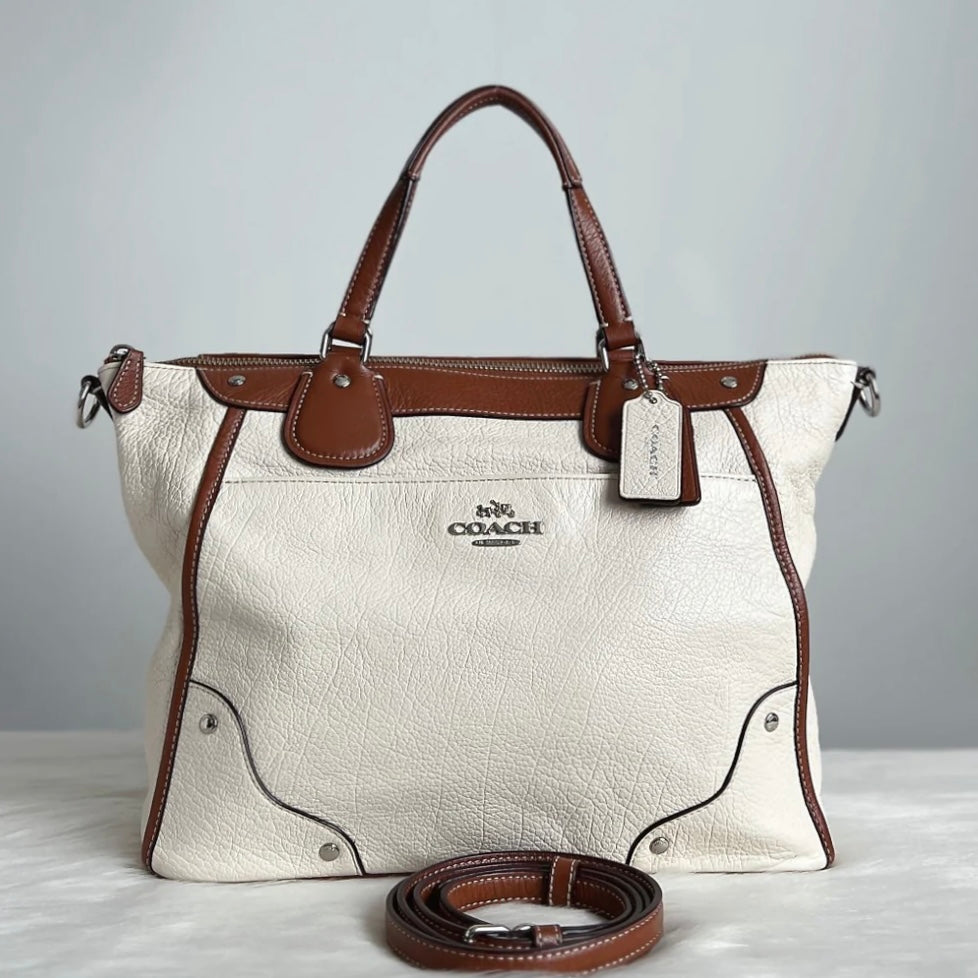Coach Two Tone Leather Front Detail Carryall 2 Way Shoulder Bag Excellent