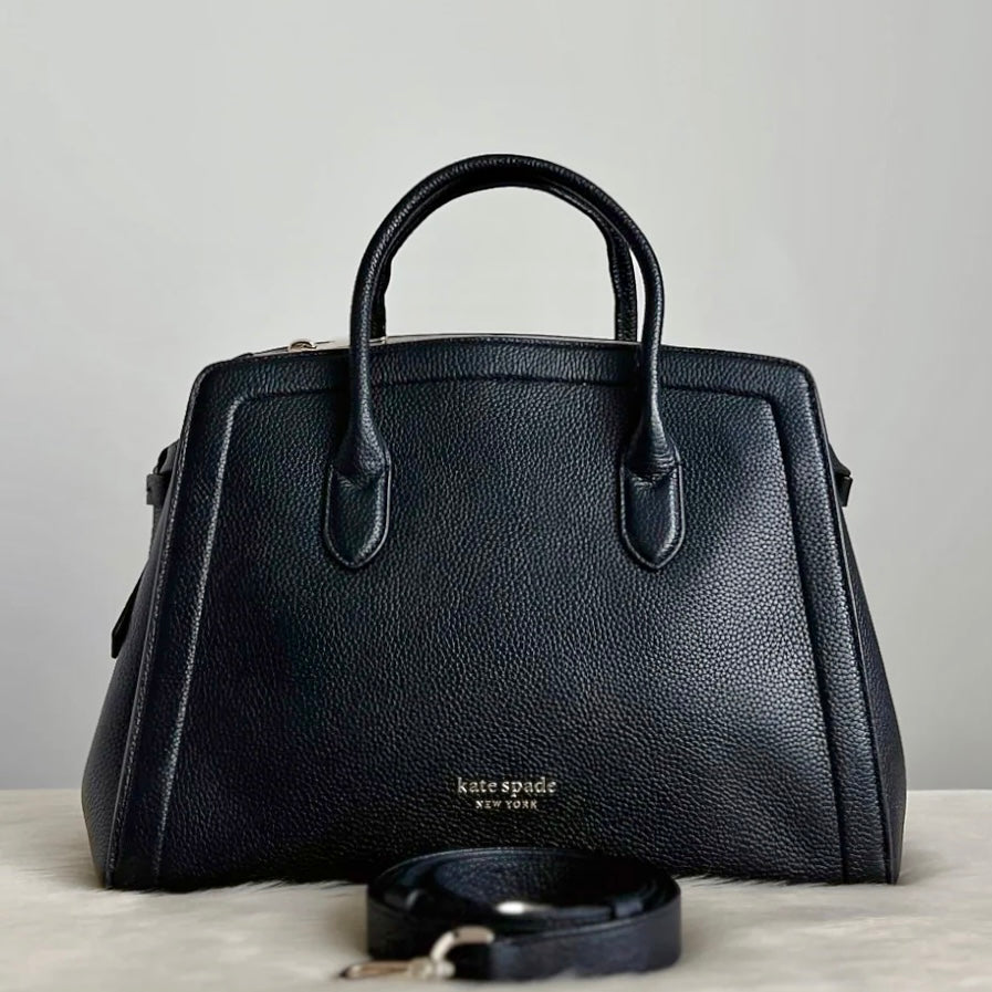 Kate Spade Black Leather Double Compartment 2 Way Shoulder Bag Like New