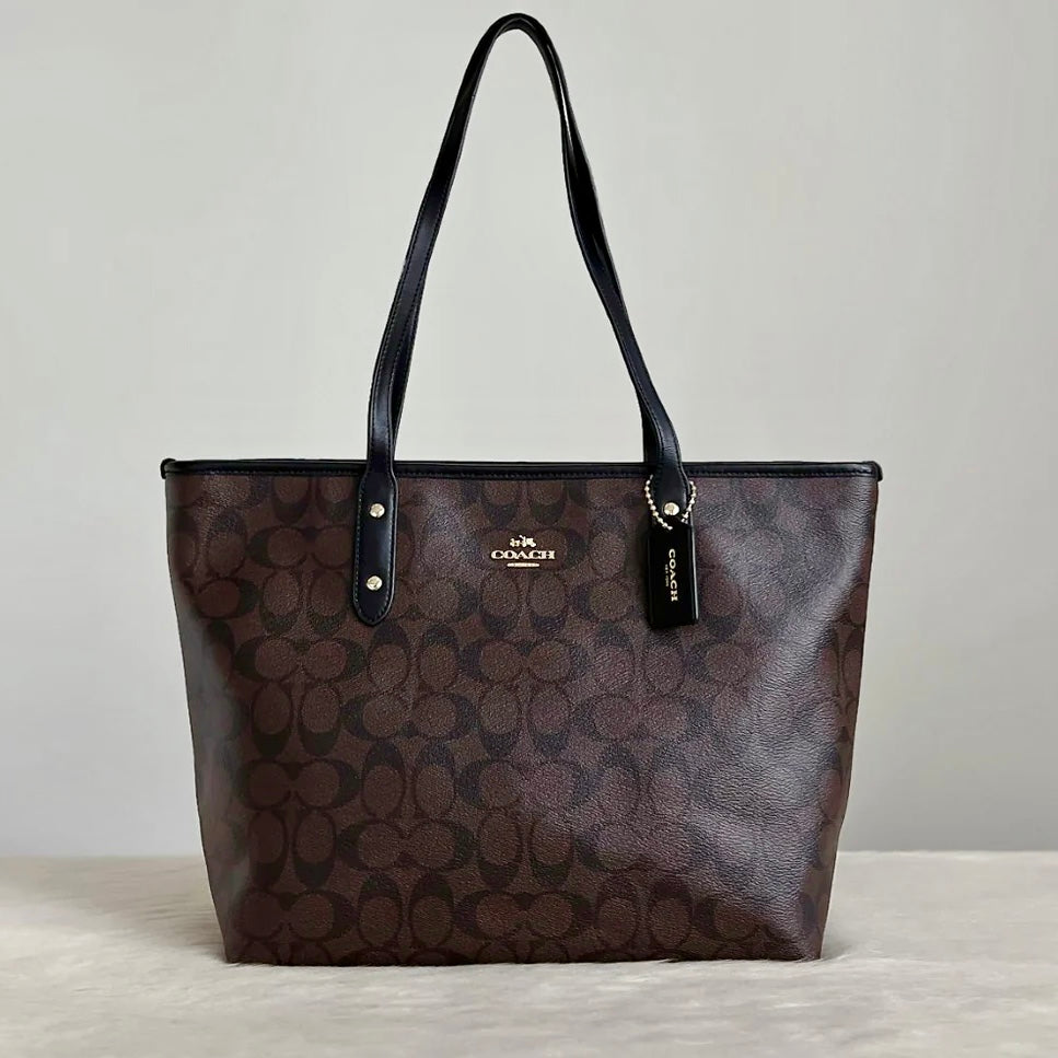 Coach Black Leather Monogram Shopper Shoulder Bag Like New