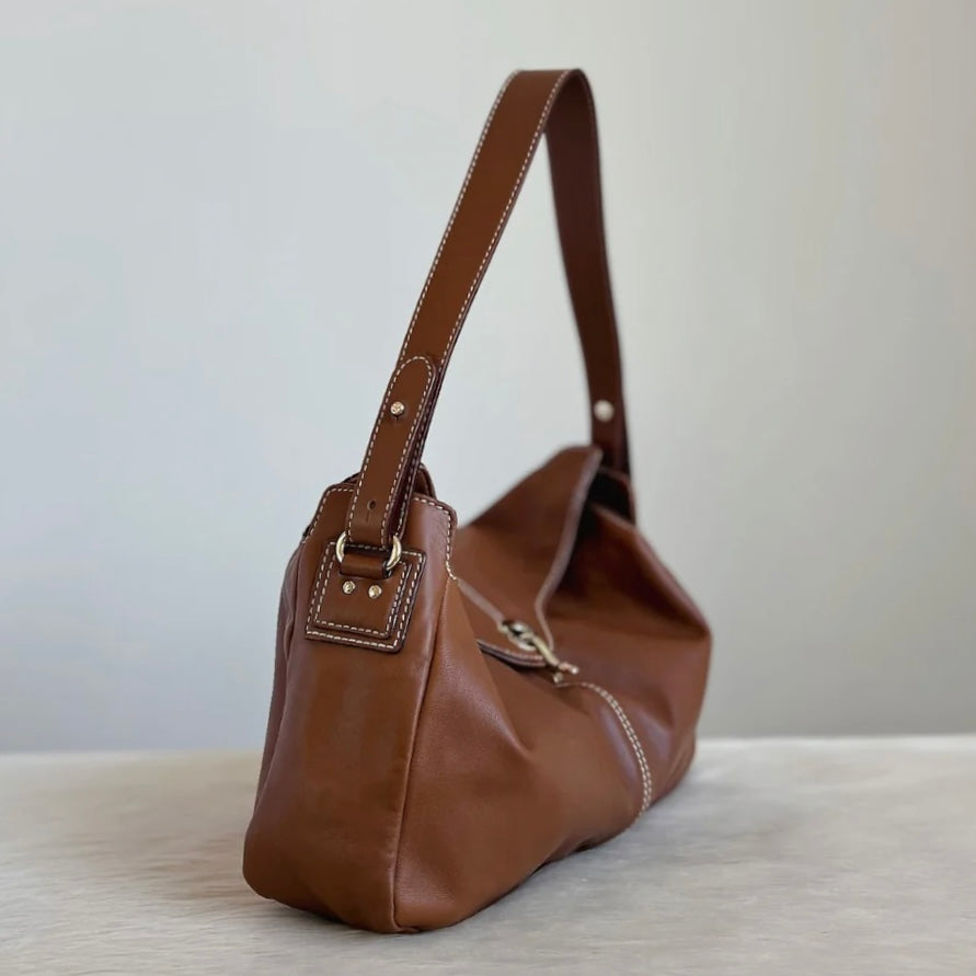 Kate Spade Caramel Leather Slouchy Front Buckle Shoulder Bag