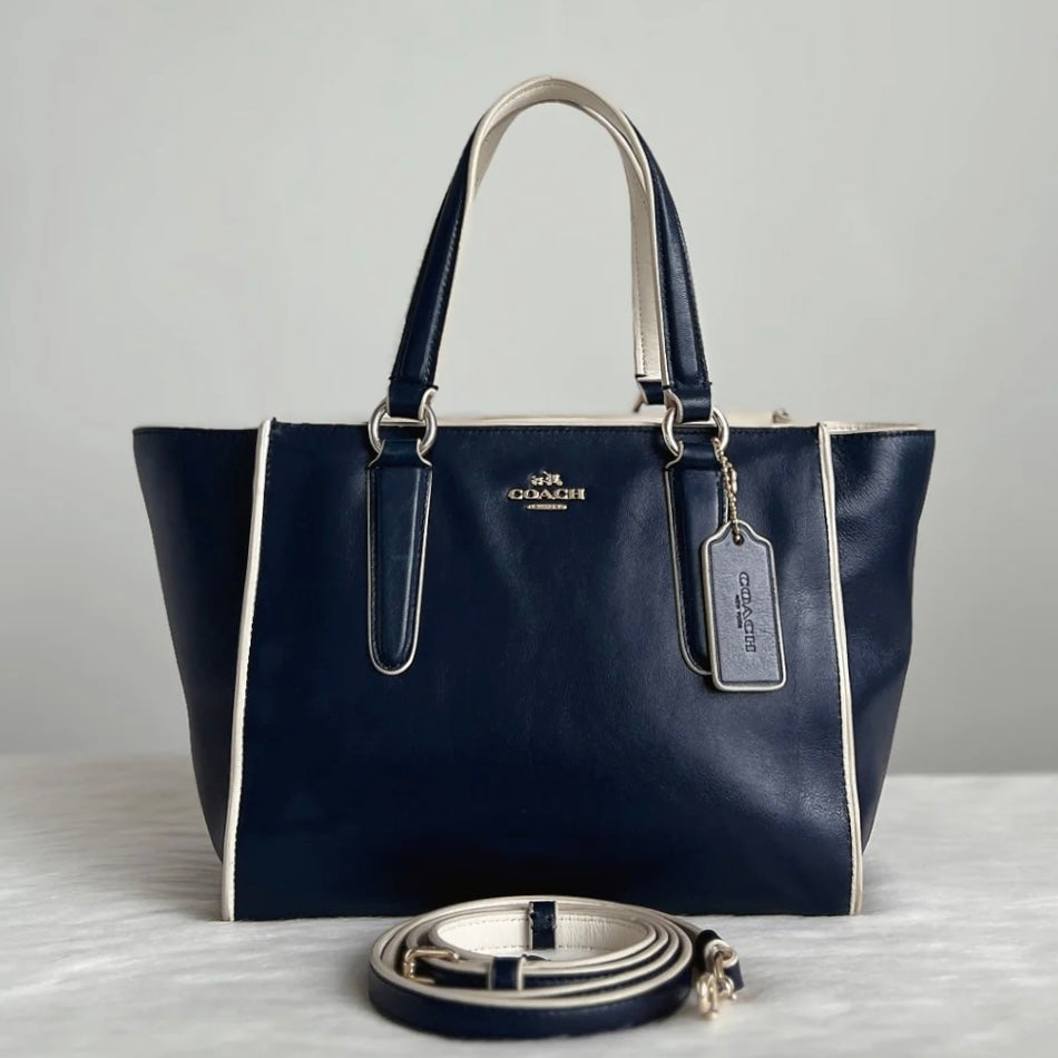 Coach Navy Leather Front Logo 2 Way Shoulder Bag