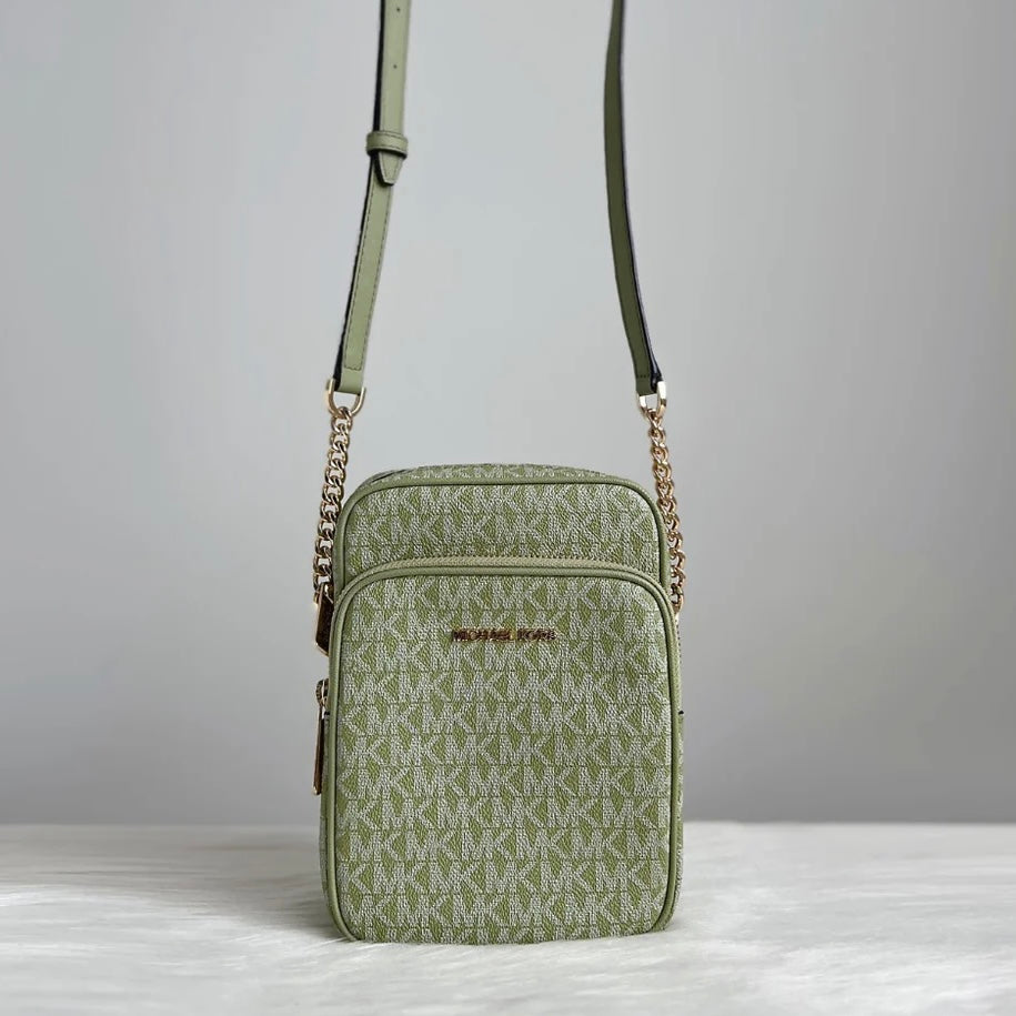 Michael Kors Green Leather Monogram Camera Crossbody Shoulder Bag Like New