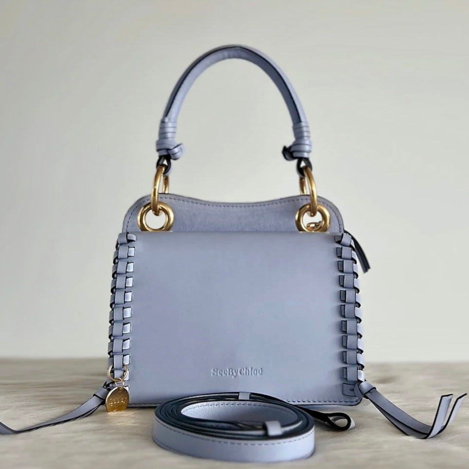 See by Chloe Light Blue Leather Double Compartment 2 Way Shoulder Bag Like New