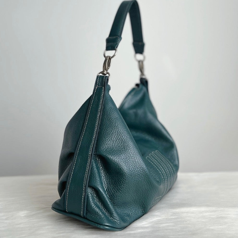 Lanvin Green Leather Embossed Front Detail Slouchy 2 Way Shoulder Bag Excellent