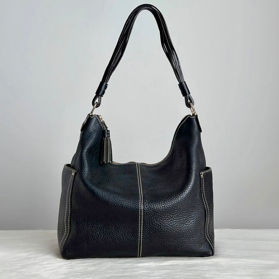 Kate Spade Black Leather Slouchy Tassel Charm 2 Way Shoulder Bag Like New