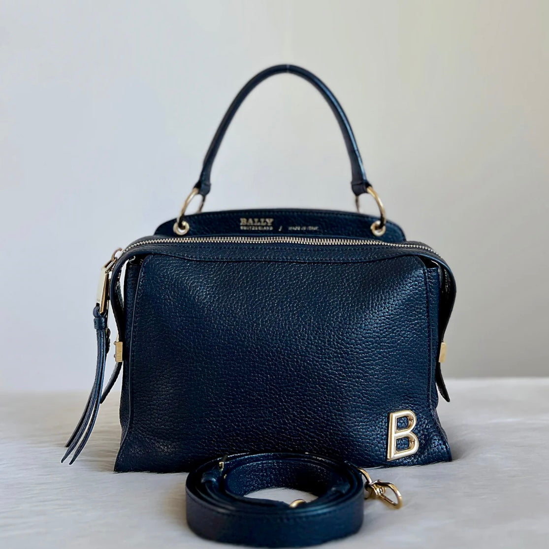 Bally Black Leather Signature B Logo 2 Way Shoulder Bag