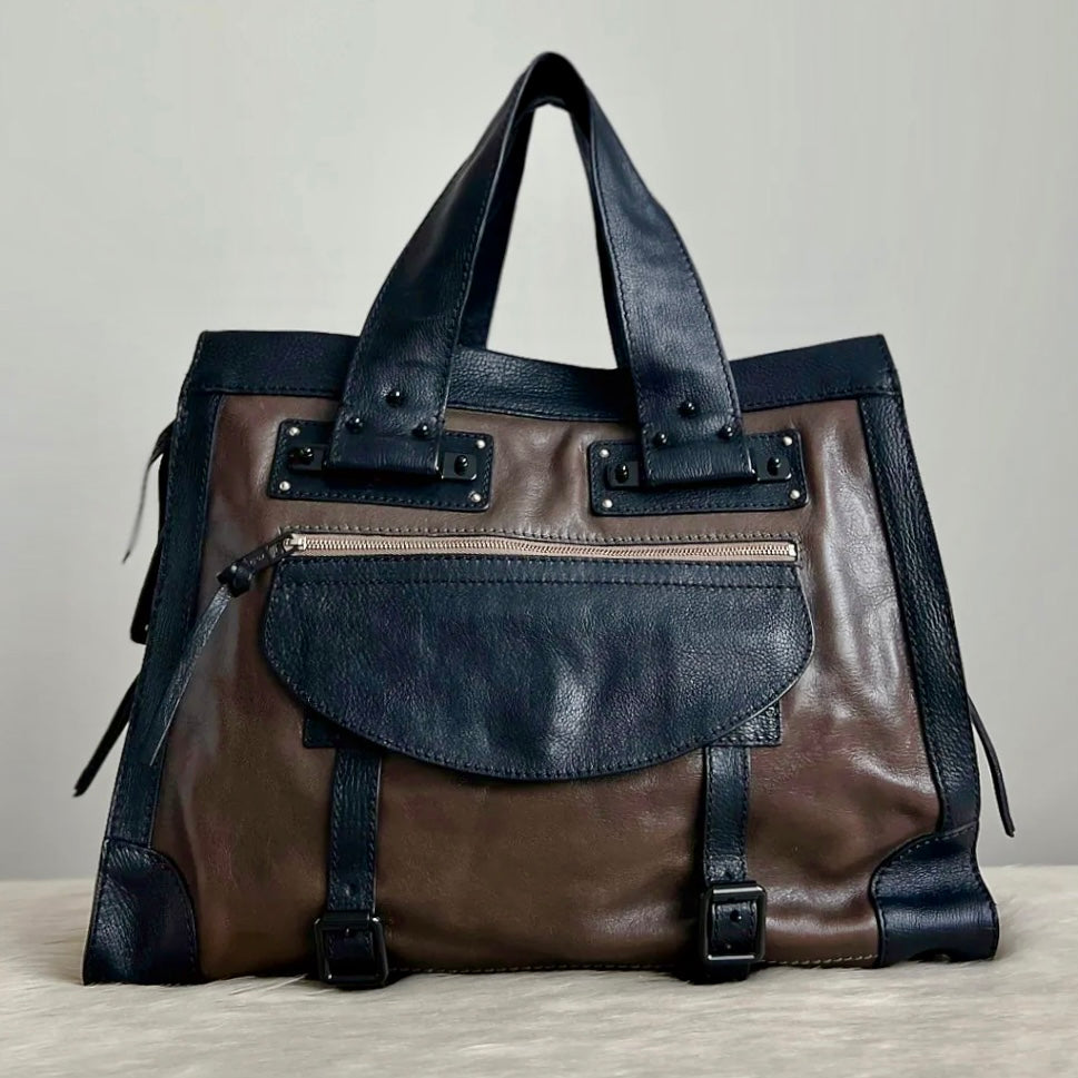 Chloe Tri-Tone Leather Front Buckle Detail Large Book Tote Excellent