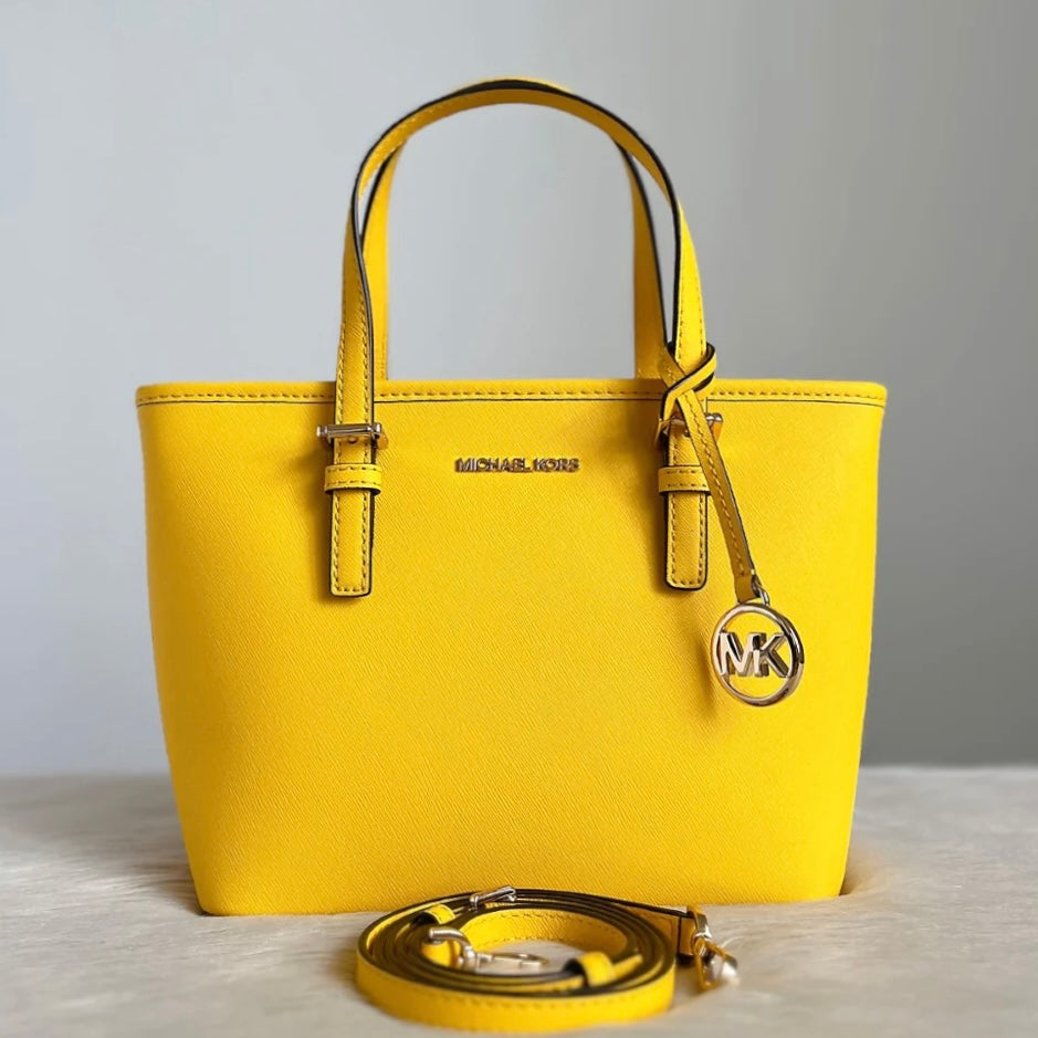 Michael Kors Yellow Saffiano Leather MK Charm 2 Way Shoulder Bag Excellent