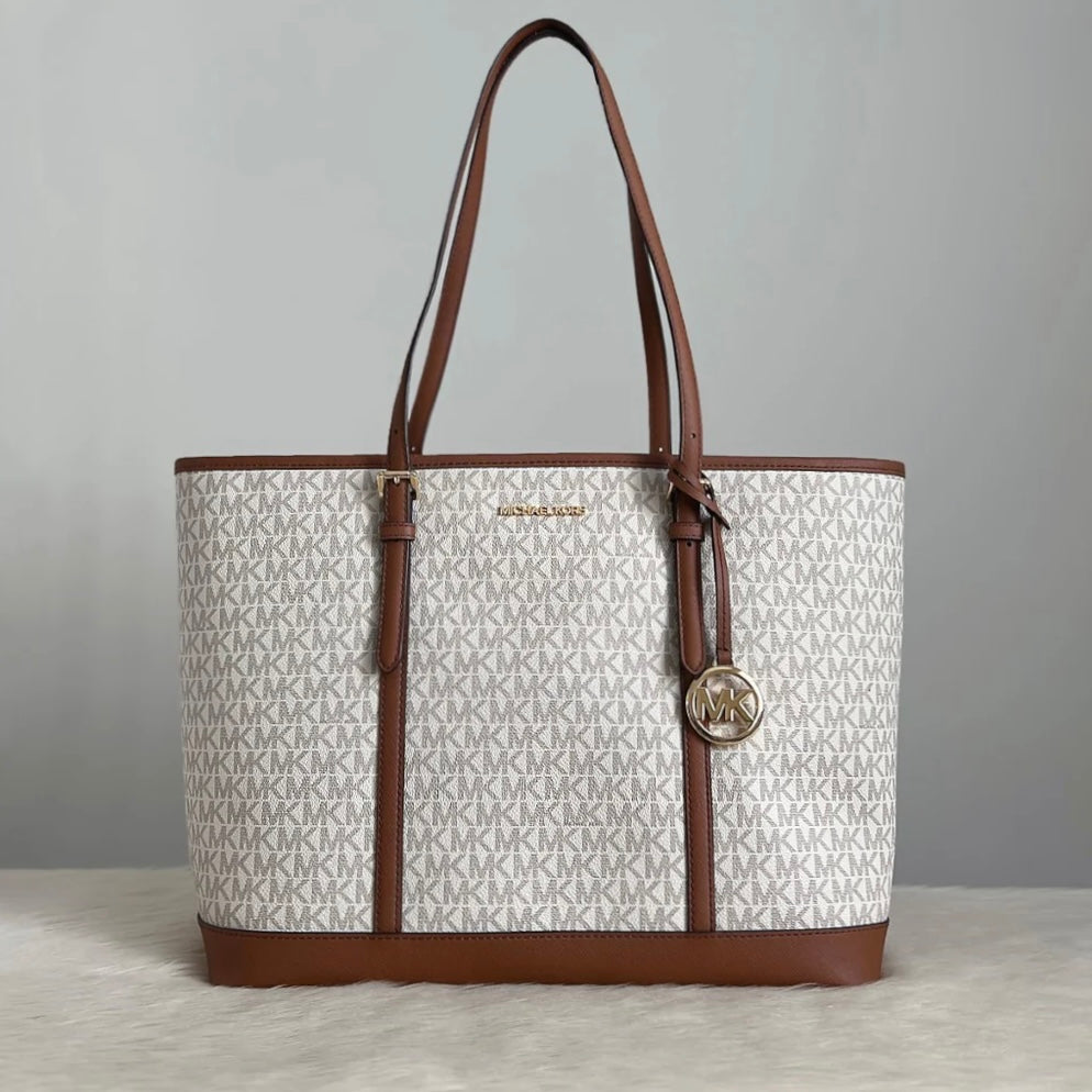 Michael Kors Caramel Leather Monogram MK Charm Large Shoulder Bag Like New