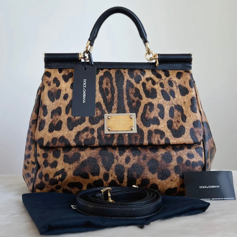 Dolce & Gabbana D&G Leopard Sicily Kate Middleton 2 Way Shoulder Bag New with Tags