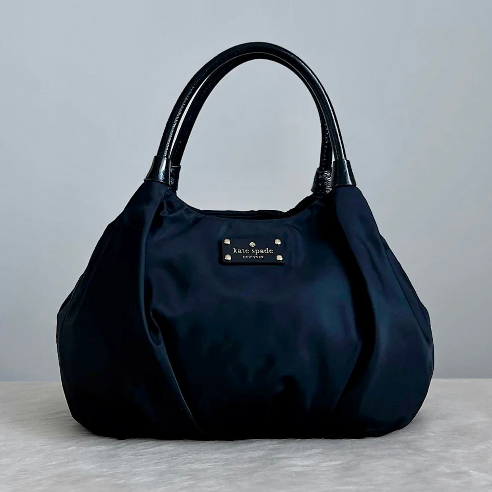 Kate Spade Black Leather Handle Front Logo Carryall Shoulder Bag Excellent
