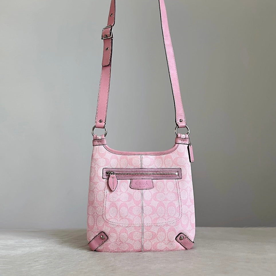 Coach Pink Leather Monogram Front Detail Crossbody Shoulder Bag