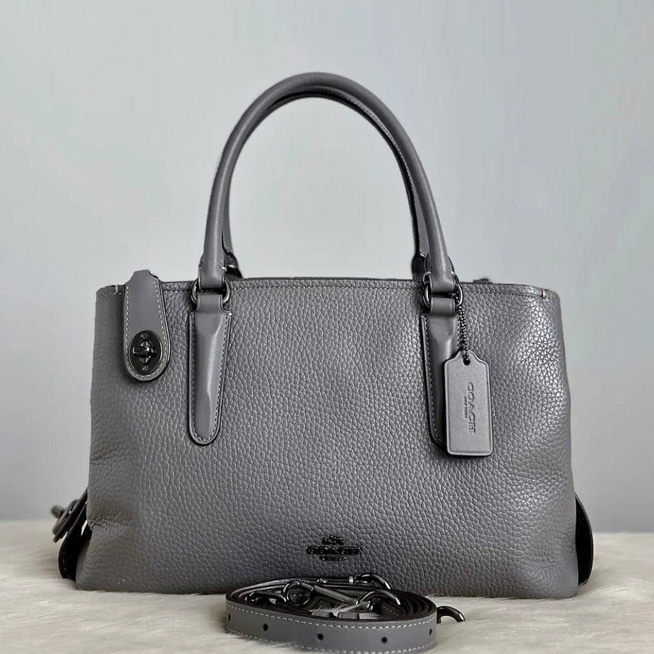 Coach Grey Leather Triple Compartment Career 2 Way Shoulder Bag Like New