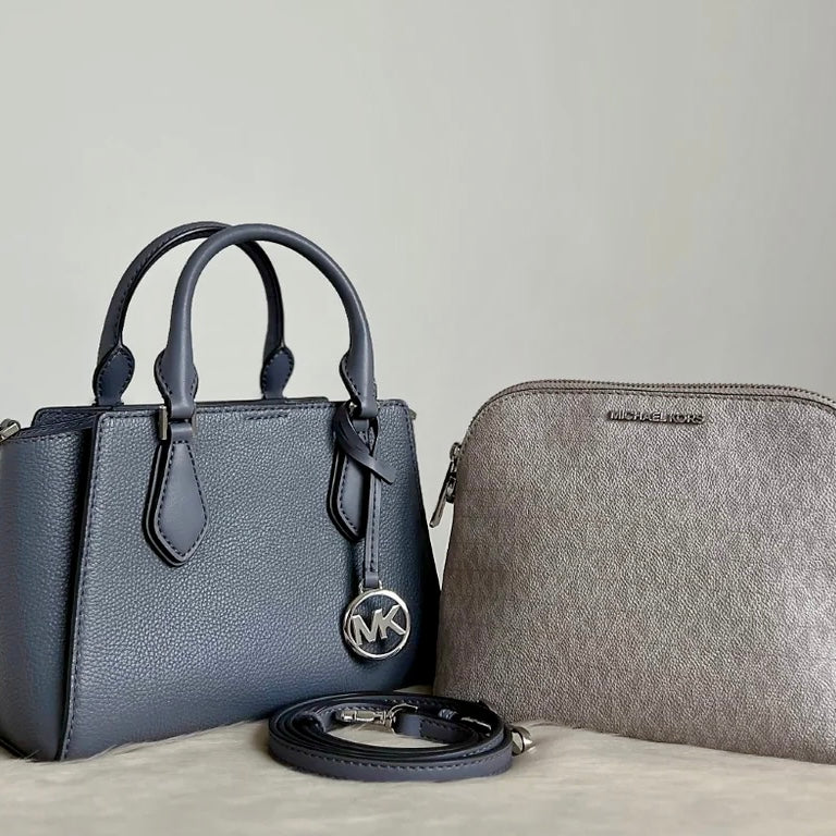 Michael Kors Grey Leather Monogram 2 Way Shoulder Bag 2-in-1 Like New