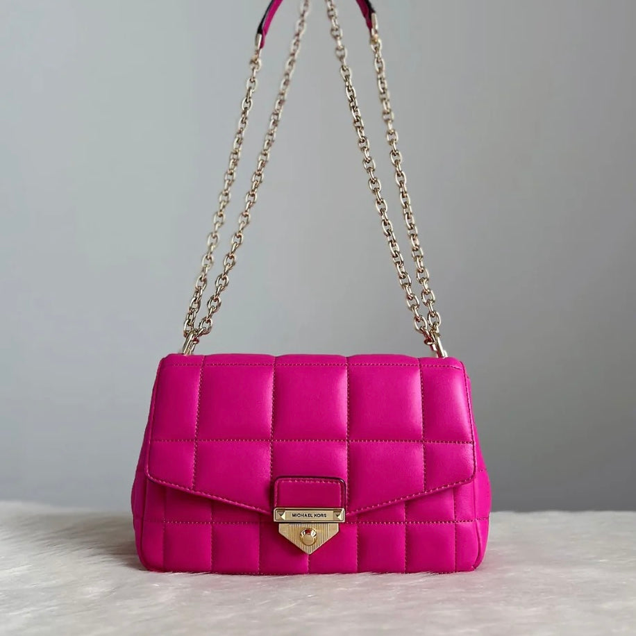 Michael Kors Fuchsia Leather Chain Detail 3 Way Crossbody Shoulder Bag Like New