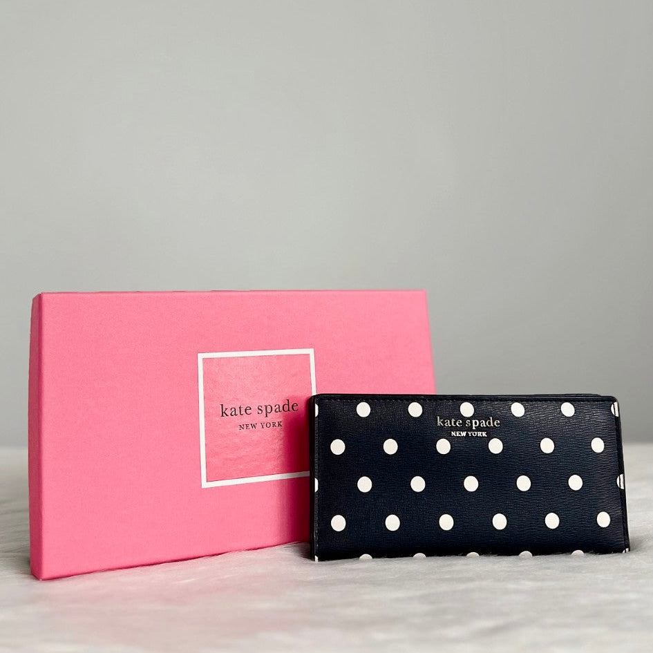Kate Spade Black Leather Polka Dot Bi-Fold Long Wallet Like New