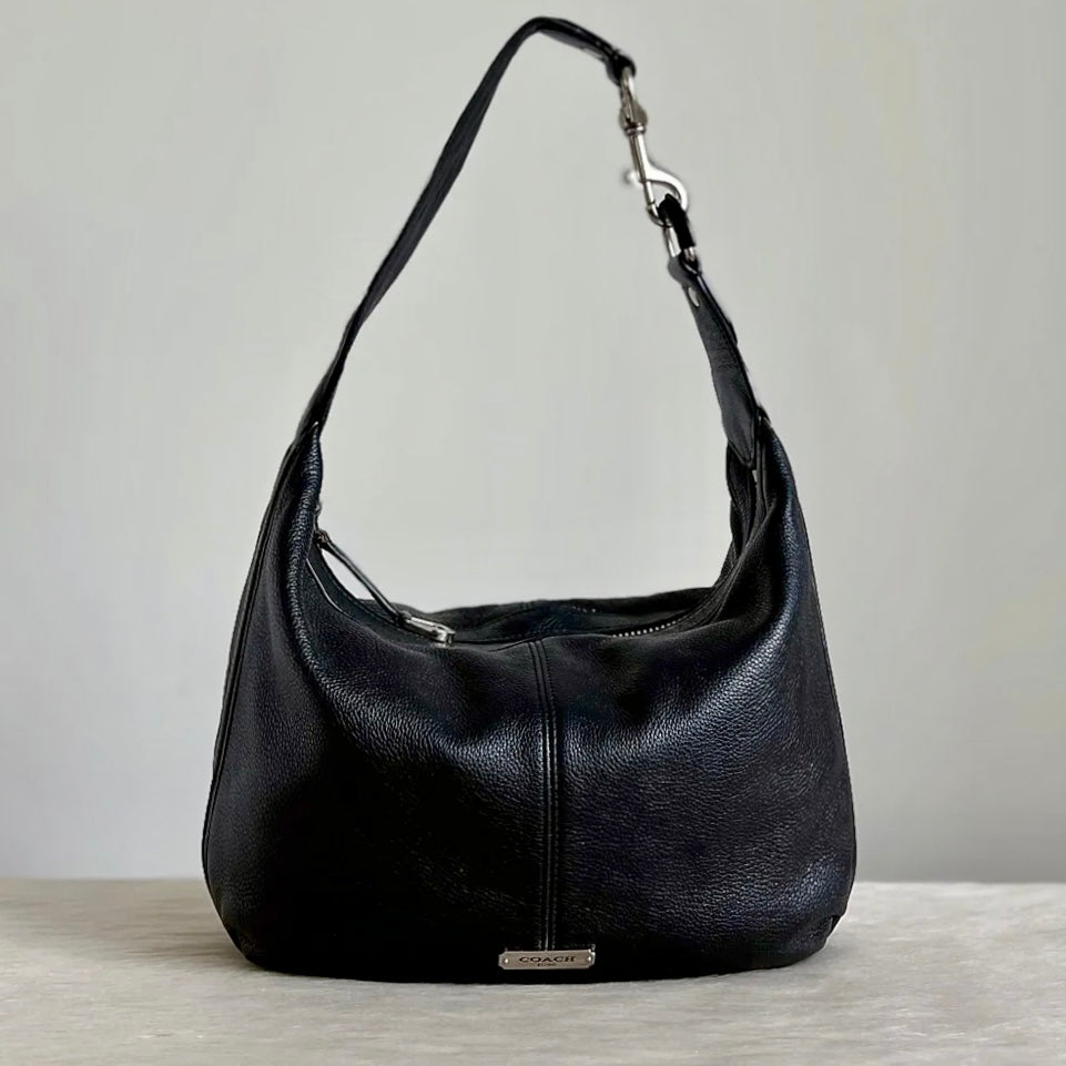 Coach Black Leather Slouchy Front Logo Shoulder Bag Excellent