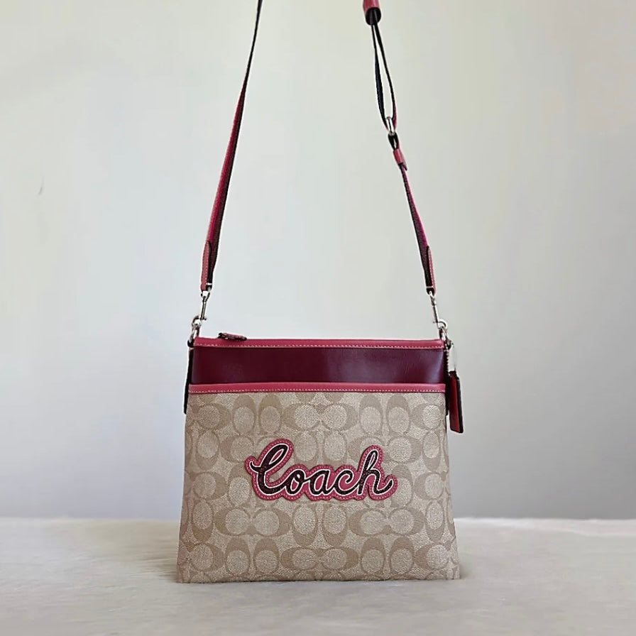 Coach Maroon Leather Monogram Front Logo Crossbody Shoulder Bag Like New