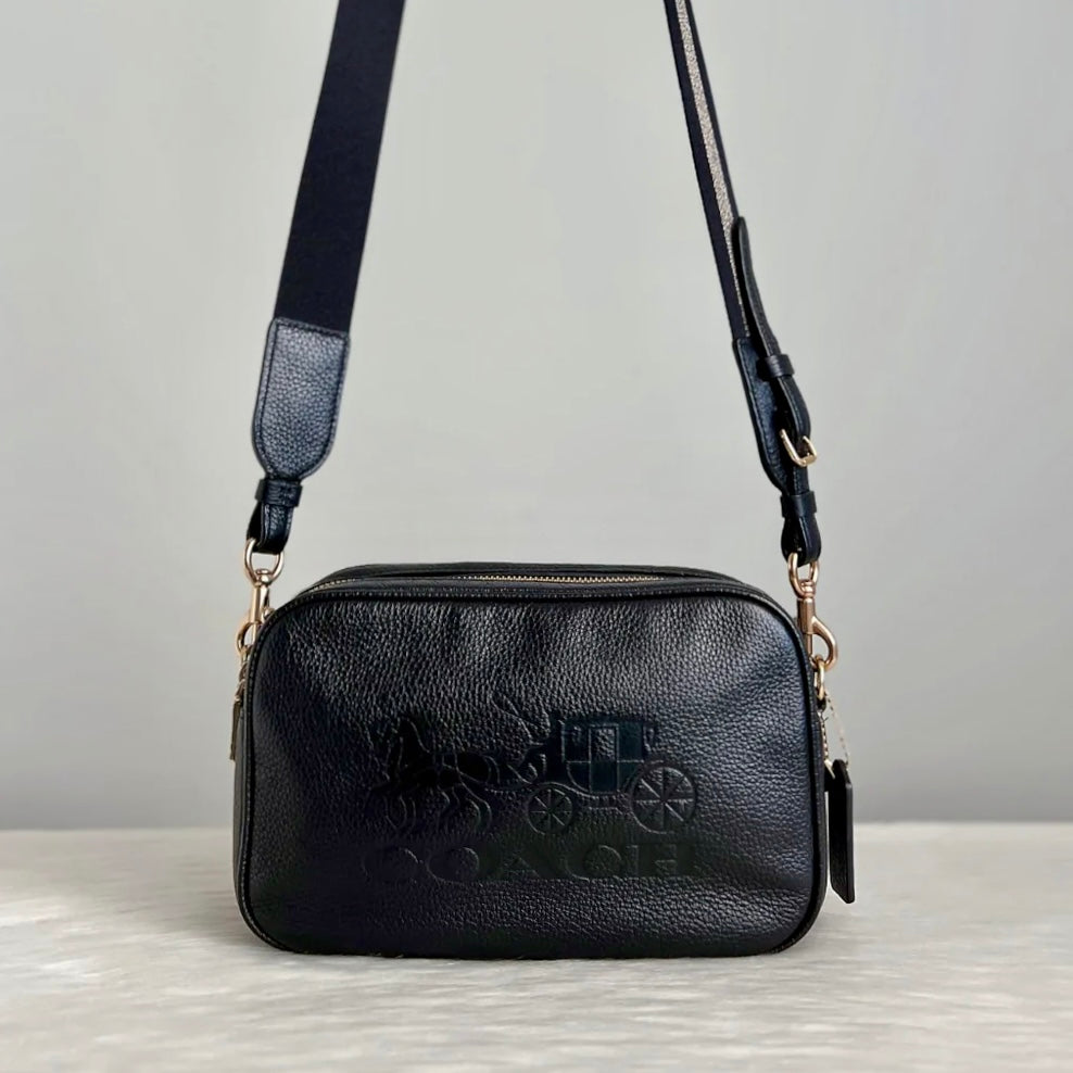 Coach Black Leather Front Logo Double Compartment Crossbody Shoulder Bag Like New