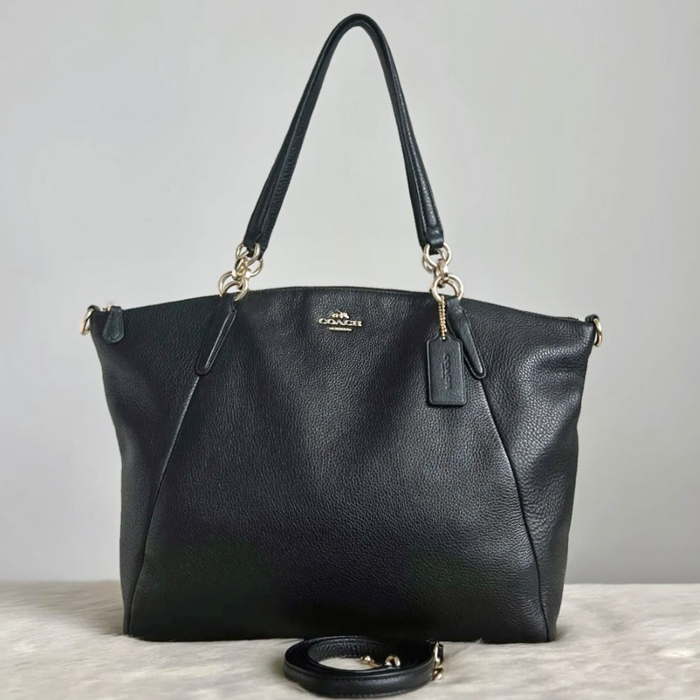 Coach Black Leather Chain Detail Carryall 2 Way Shoulder Bag Like New