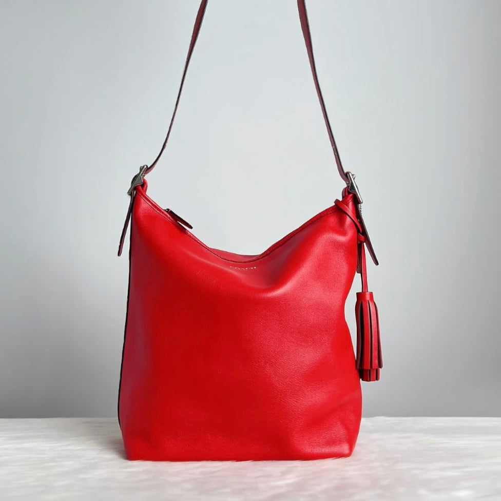 Coach Red Leather Slouchy Bucket Crossbody Shoulder Bag Excellent