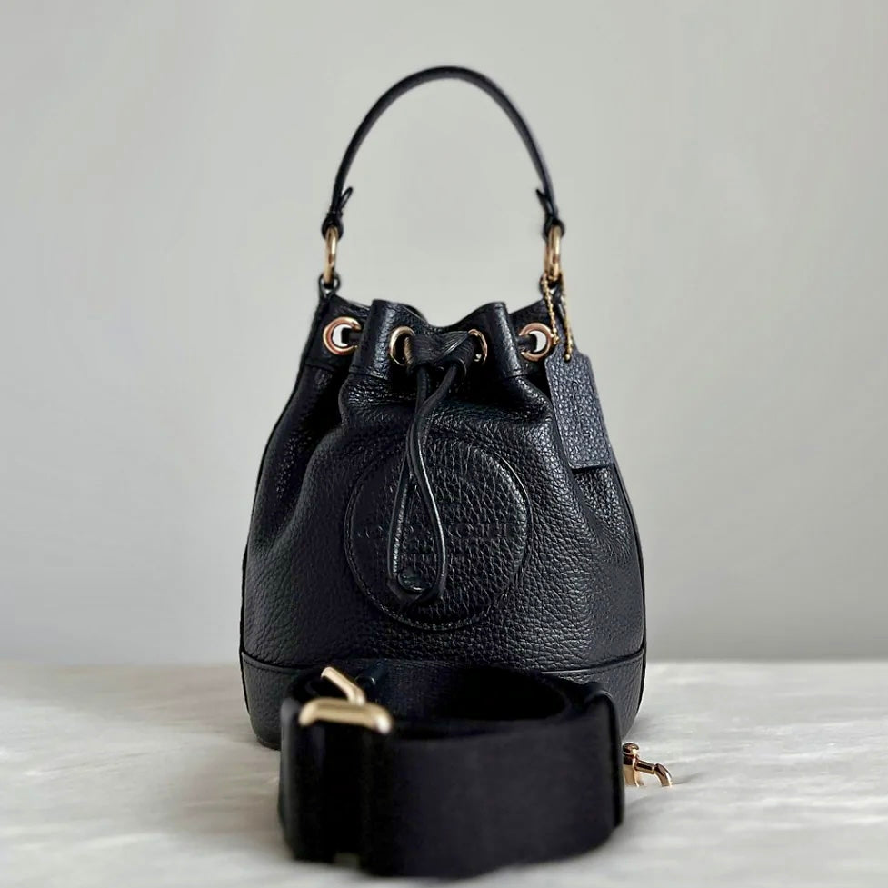 Coach Black Leather Drawstring Bucket Small 2 Way Shoulder Bag Like New