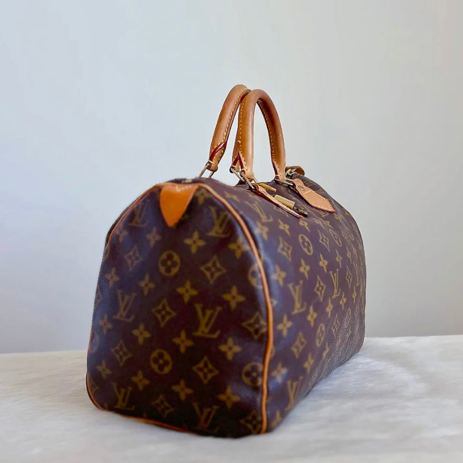 Louis Vuitton Signature Monogram Speedy 30 Bag + Lock & Keys