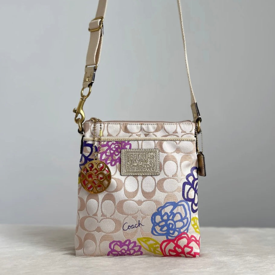 Coach Floral Pattern Monogram Small Crossbody Shoulder Bag