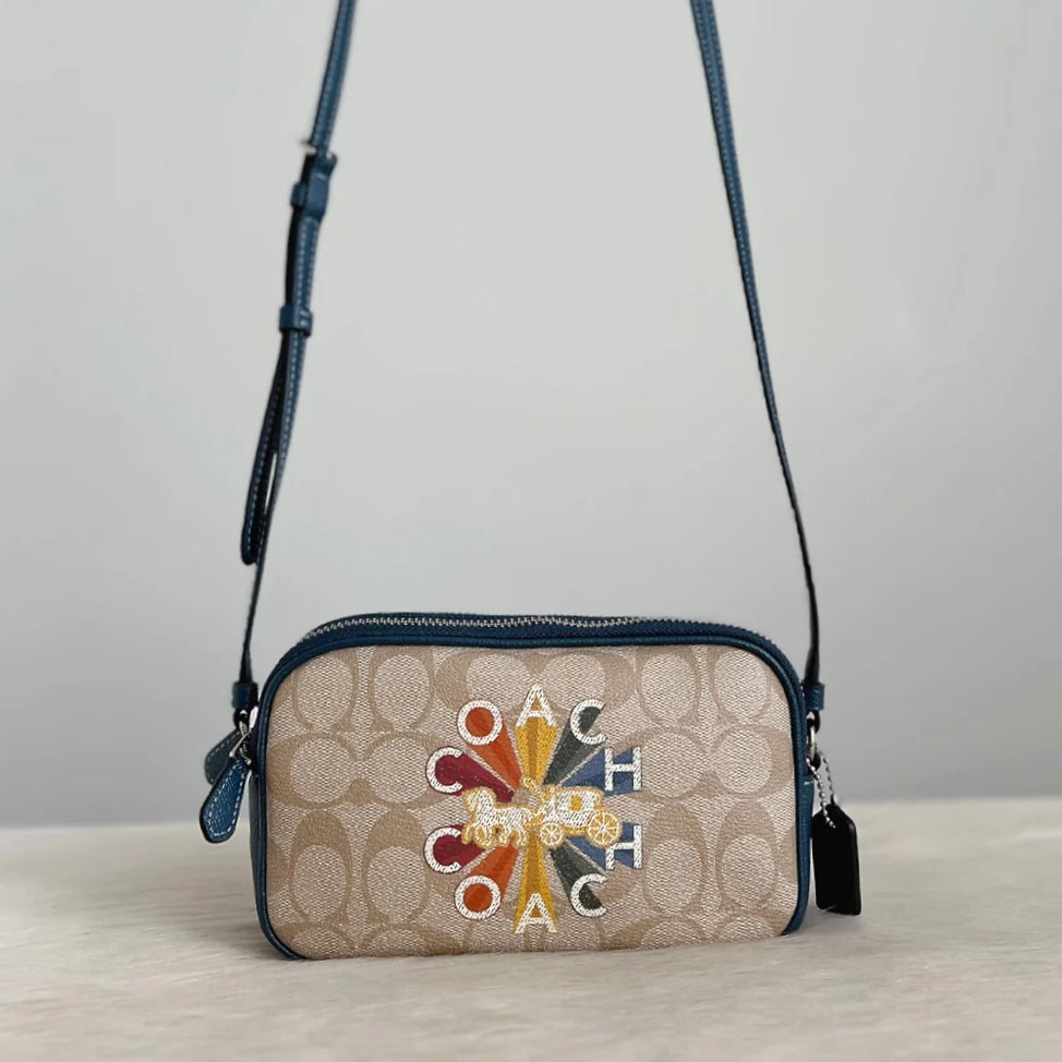 Coach Navy Leather Monogram Double Compartment Crossbody Shoulder Bag Like New
