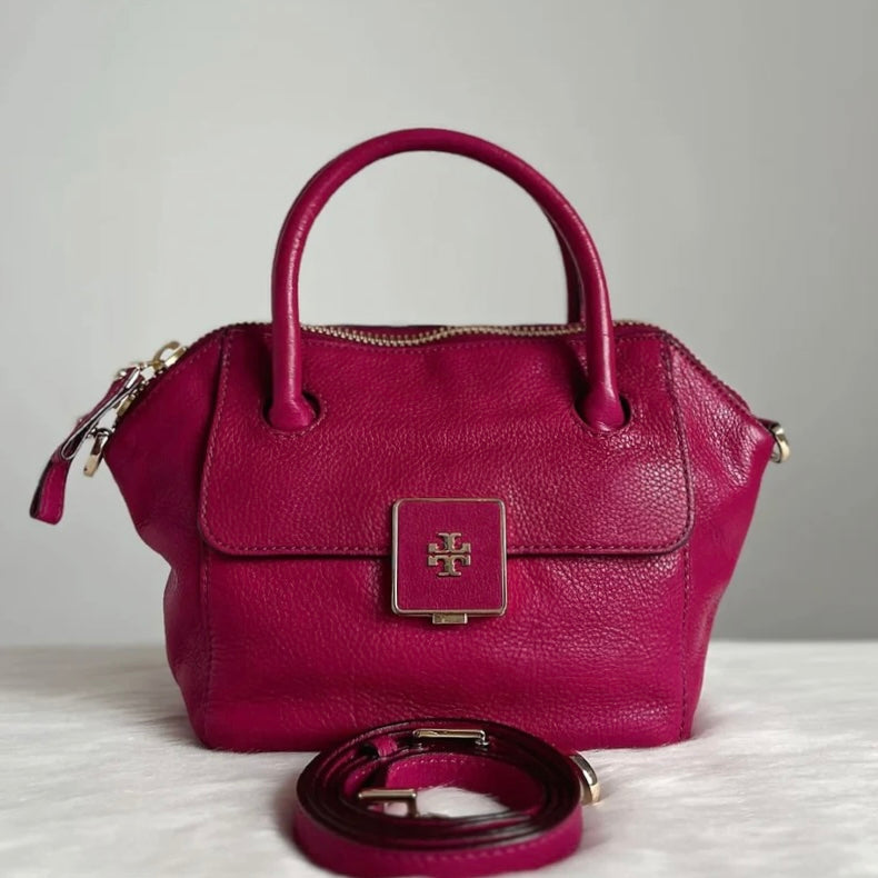 Tory Burch Fuchsia Leather Front Logo 2 Way Shoulder Bag Like New