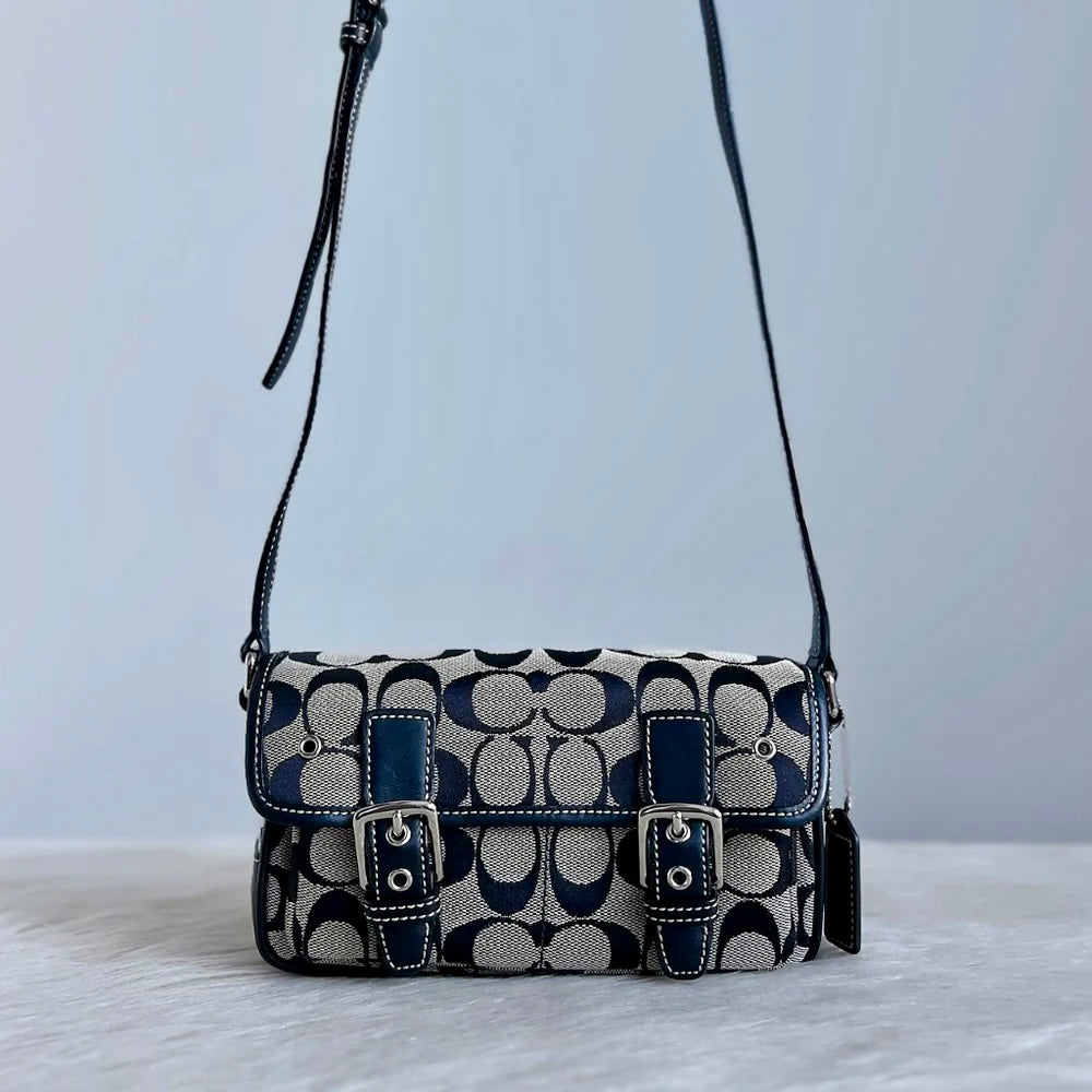 Coach Black Leather Monogram Double Buckle Crossbody Shoulder Bag Excellent