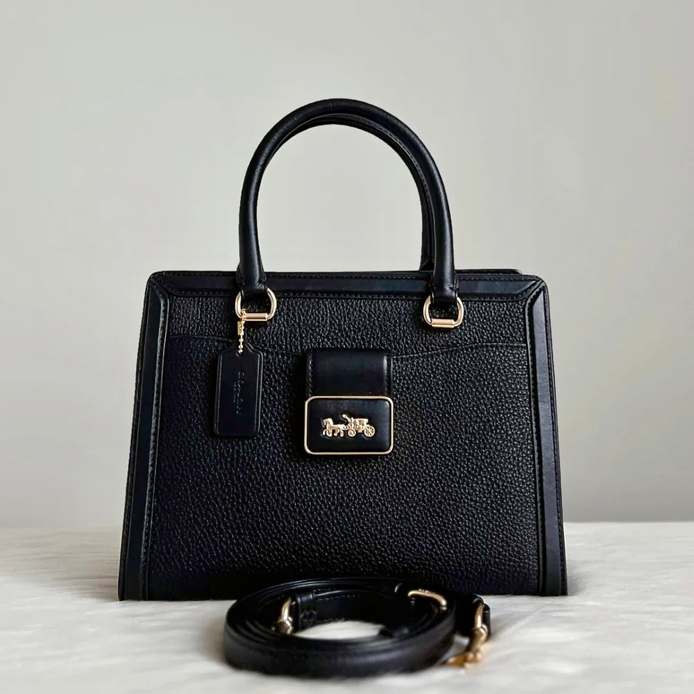 Coach Black Pebble Leather Front Buckle Detail 2 Way Shoulder Bag Like New