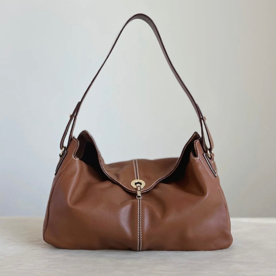 Kate Spade Caramel Leather Slouchy Front Buckle Shoulder Bag