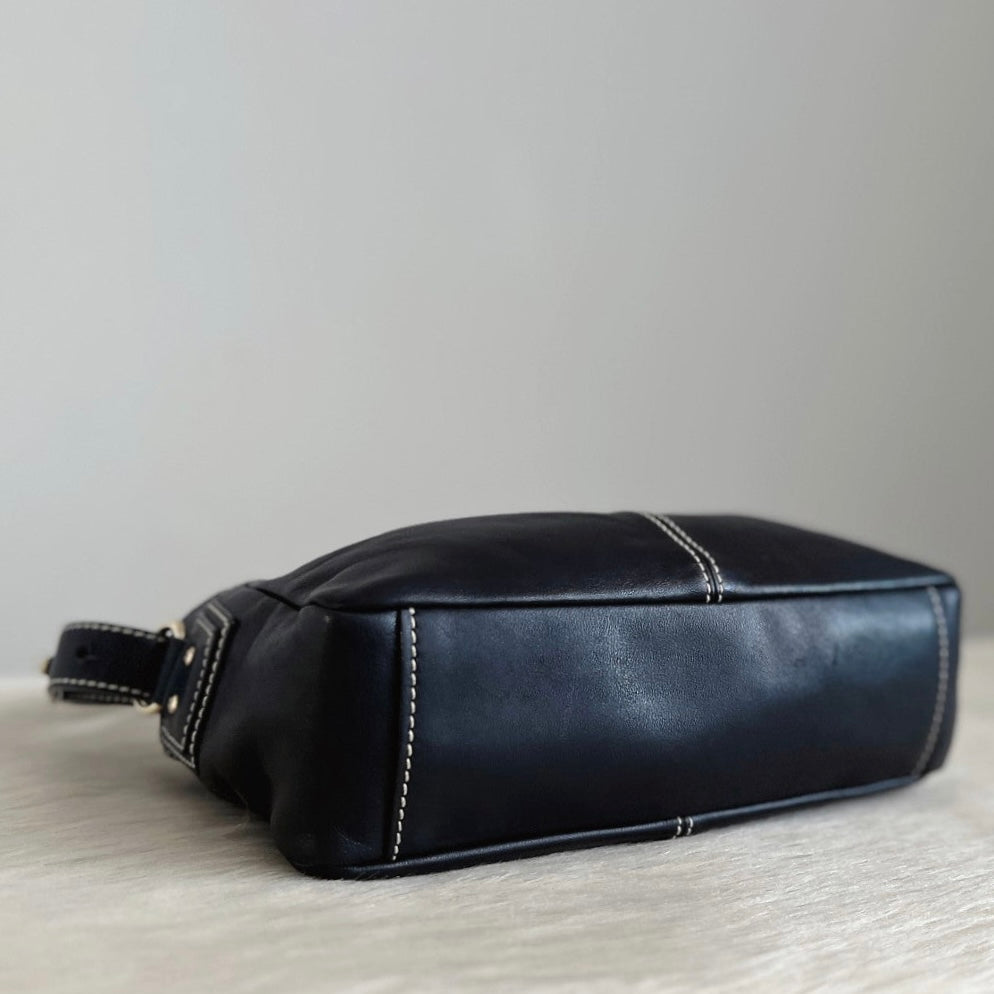 Kate Spade Black Leather Front Buckle Detail Small Shoulder Bag Excellent