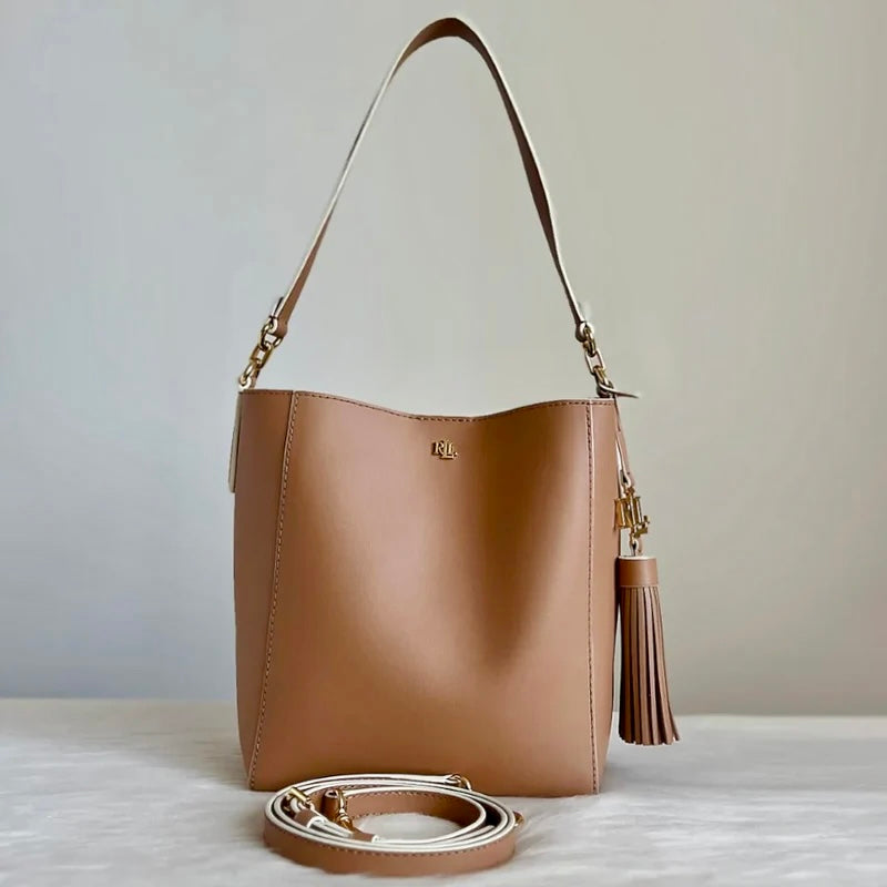 Ralph Lauren Mocca Leather Bucket 2 Way Shoulder Bag Like New
