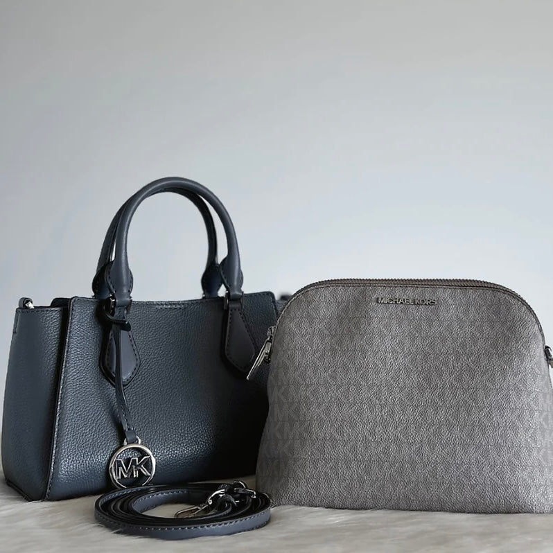 Michael Kors Grey Leather Monogram 2 Way Shoulder Bag 2-in-1 Like New