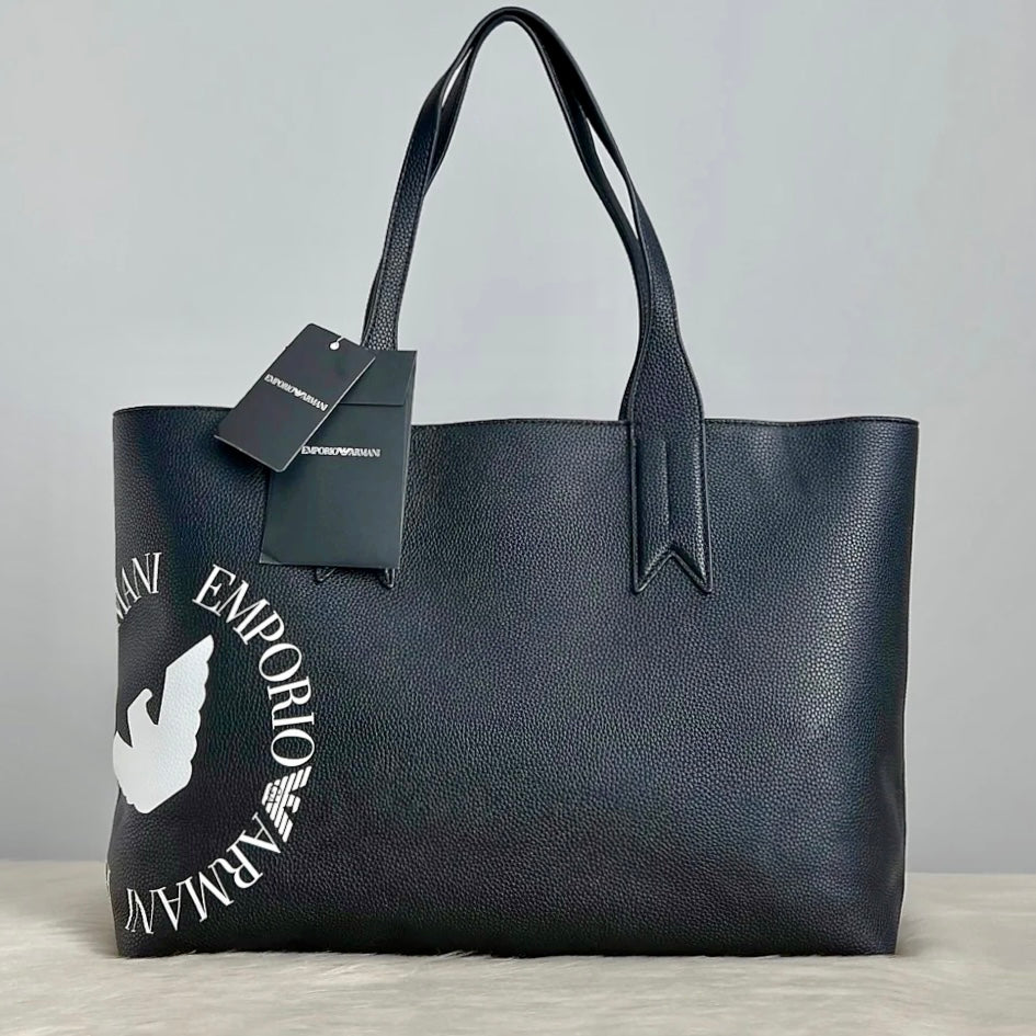 Emporio Armani Black Leather Large Carryall Shoulder Bag New with Tags