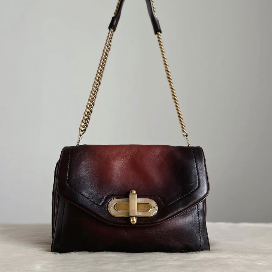 Bally Gradient Leather Chain Detail Triple Compartment Shoulder Bag