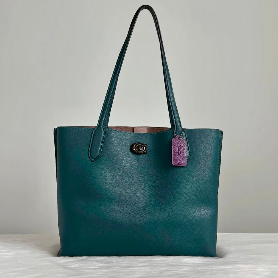 Coach Dark Green Leather Triple Compartment Career Carryall Shoulder Bag