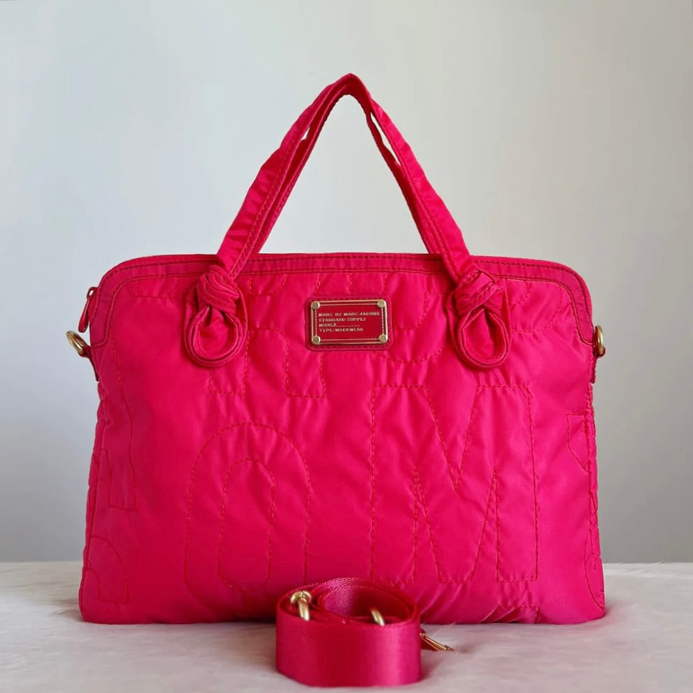 Marc Jacobs Fuchsia Front Logo 2 Way Laptop Shoulder Bag Excellent