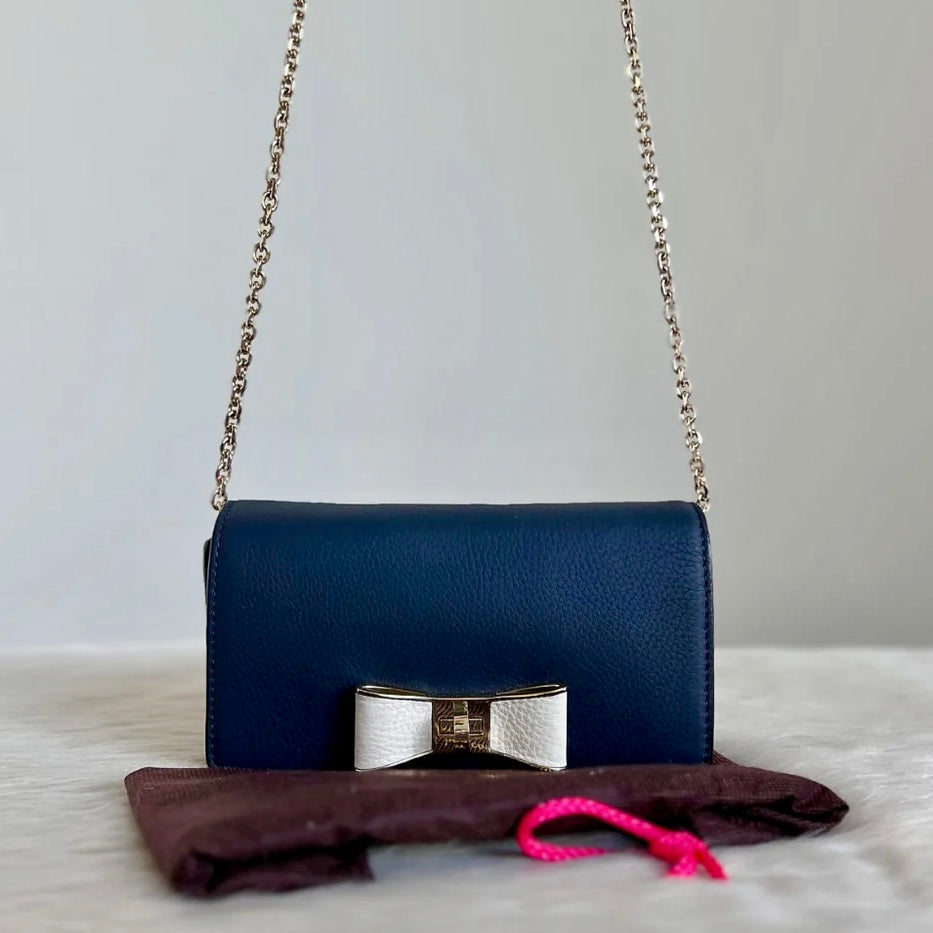 Kate Spade Navy Leather Bow Detail Crossbody Shoulder Bag Like New