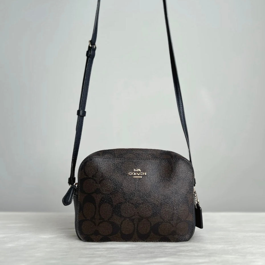 Coach Black Leather Monogram Front Logo Small Crossbody Shoulder Bag Like New