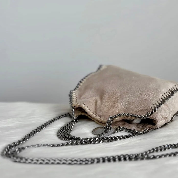 Stella Mccartney Metallic Beige Signature Falabella Mini 2 Way Crossbody Shoulder Bag Excellent