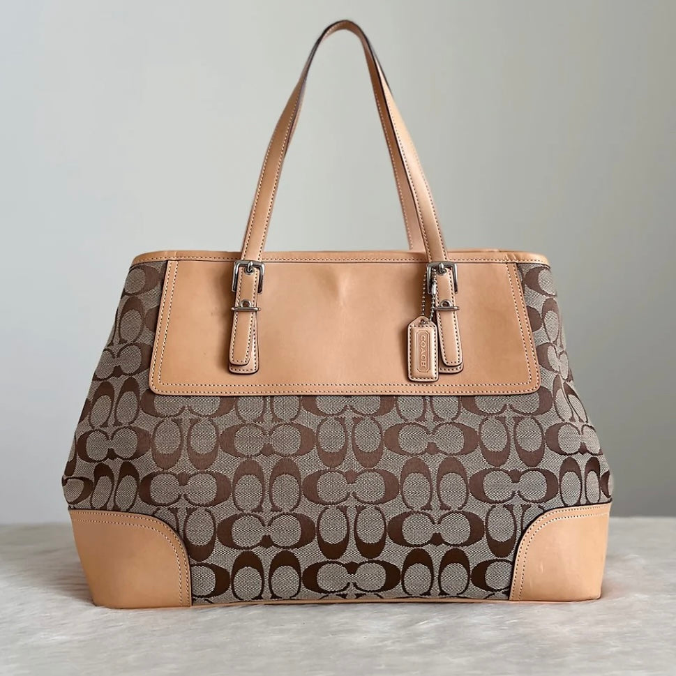 Coach Beige Leather Monogram Patchwork Shoulder Bag