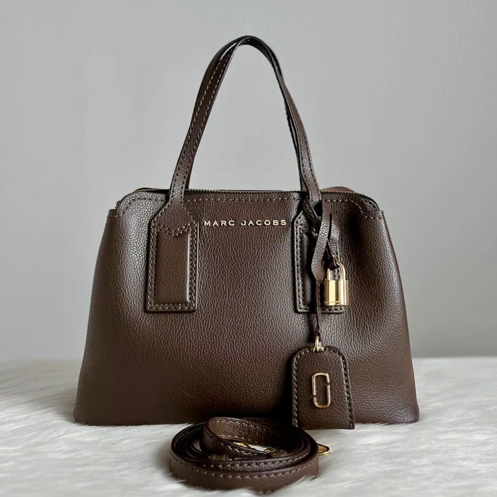 Marc Jacobs Mocha Leather Triple Compartment 2 Way Shoulder Bag Like New