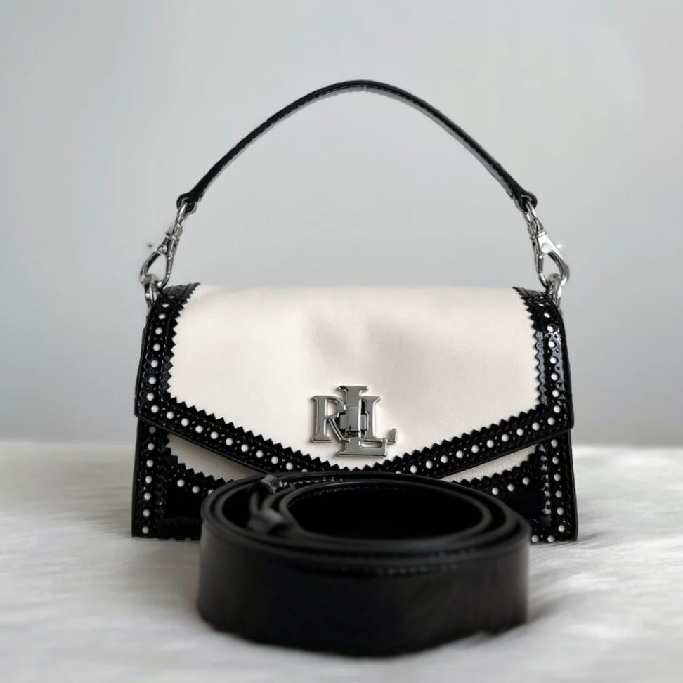 Ralph Lauren Two Tone Leather Front Logo Mini 2 Way Shoulder Bag Like New