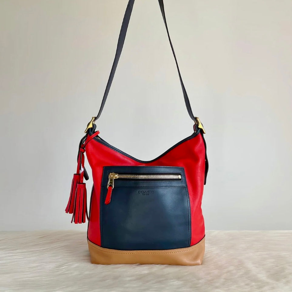 Coach Tri-Tone Leather Patchwork Tassel Charm Crossbody Shoulder Bag Like New